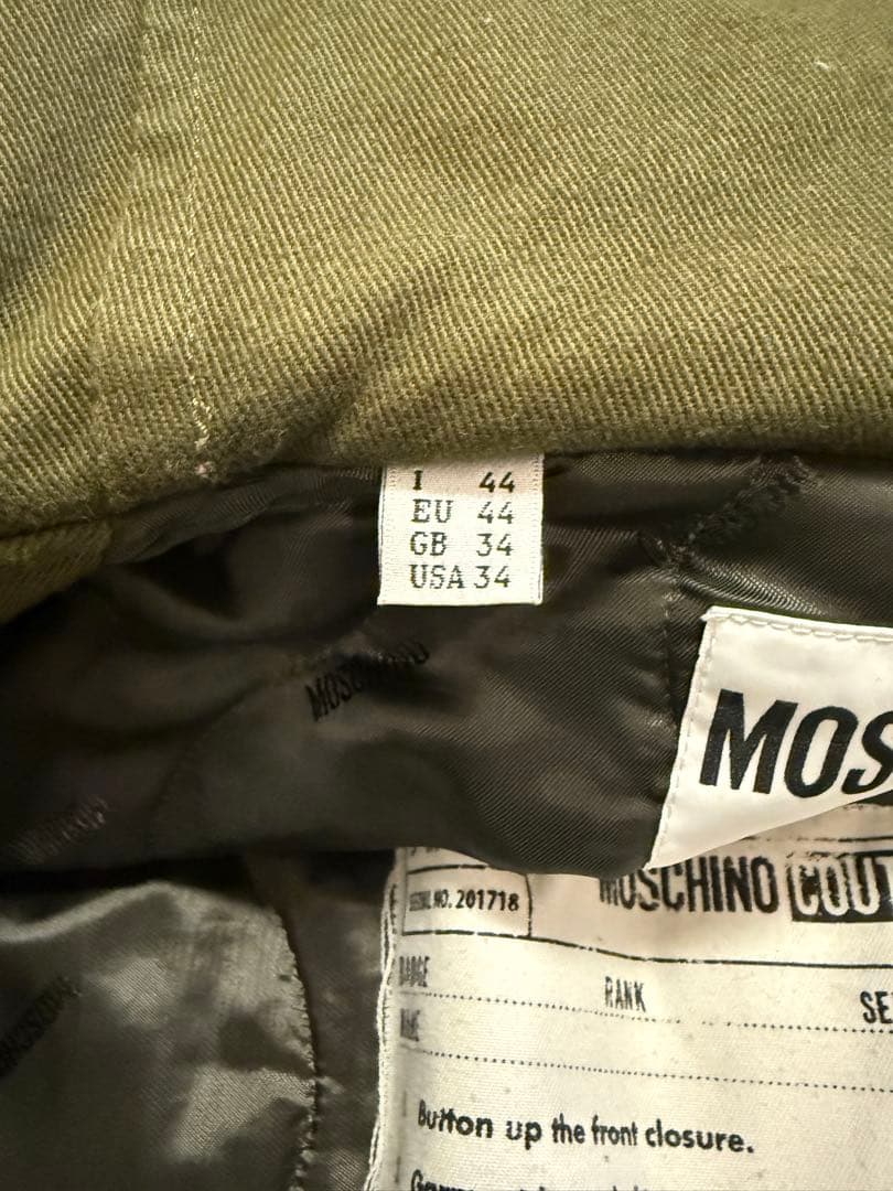 MOSCHINO フード付きモッズコート オリーブ色 EU 44
