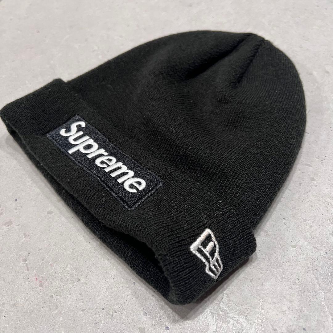 supremeシュプリーム ニューエラ 帽子 ビーニー ボックスロゴ ブラック