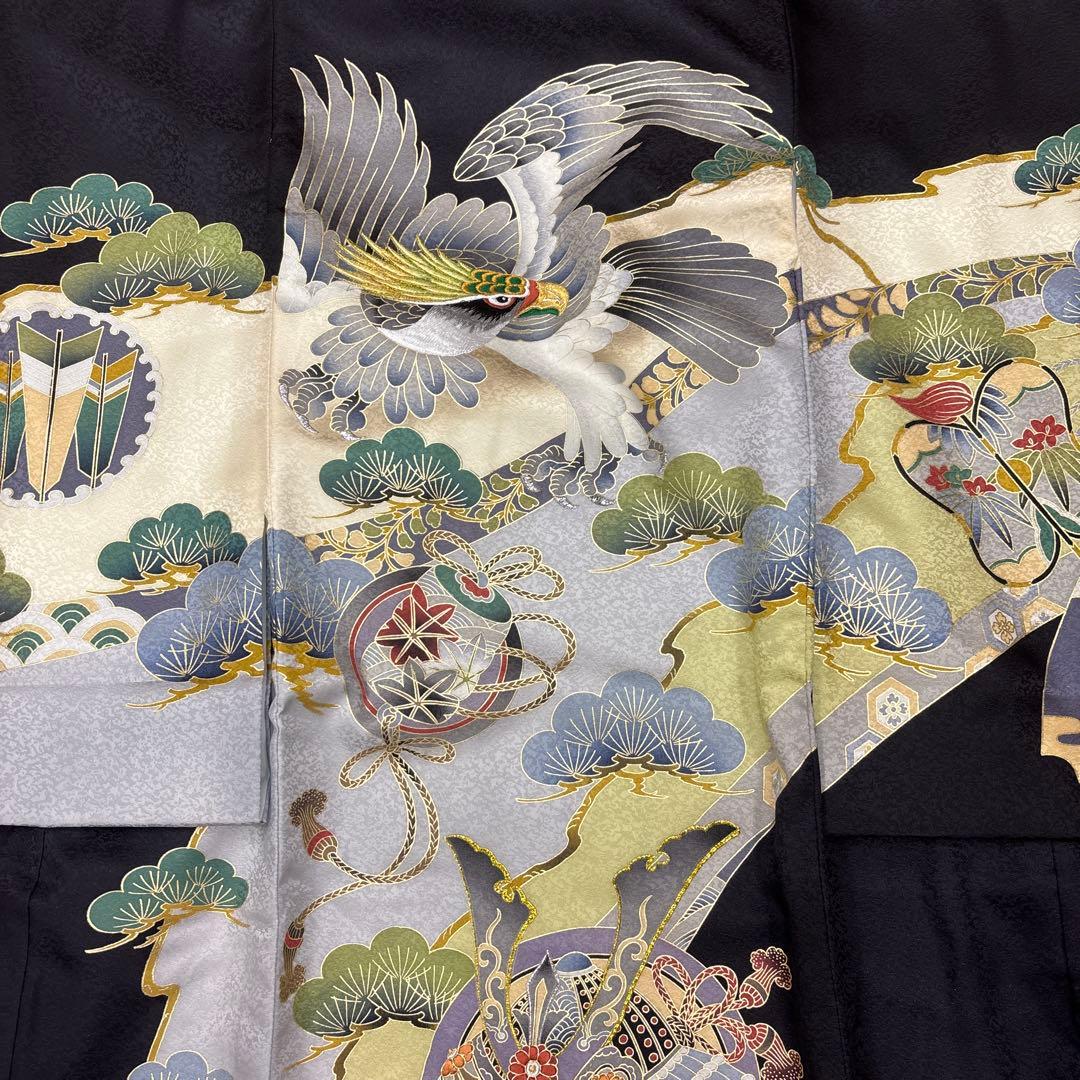 「即決価格」新品正絹産着祝着京豪華友禅豪華刺繍入り特選大鷹と祝古典大将兜大王松文