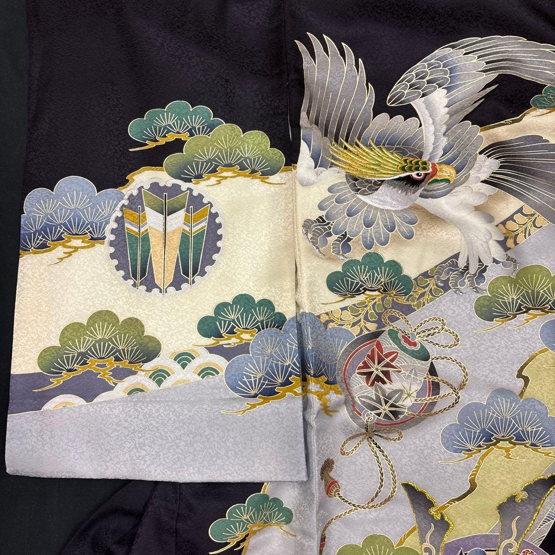 「即決価格」新品正絹産着祝着京豪華友禅豪華刺繍入り特選大鷹と祝古典大将兜大王松文