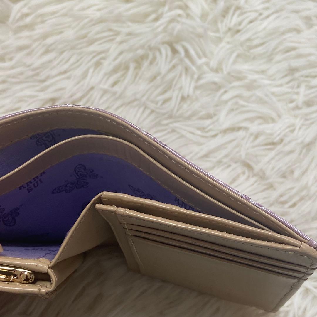 美品　ANNA SUI アナスイ　2つ折り財布　パピヨン　がま口蝶　ラメ