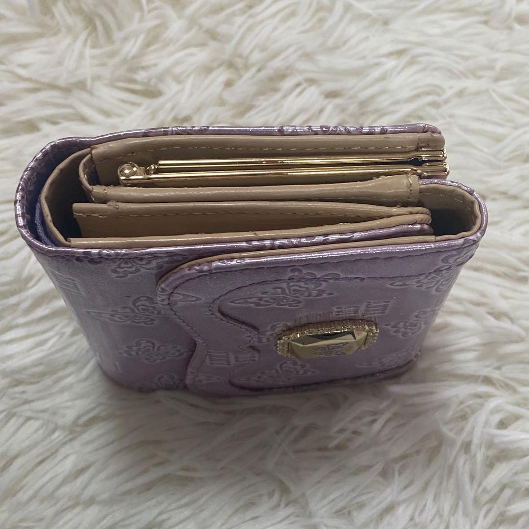 美品　ANNA SUI アナスイ　2つ折り財布　パピヨン　がま口蝶　ラメ