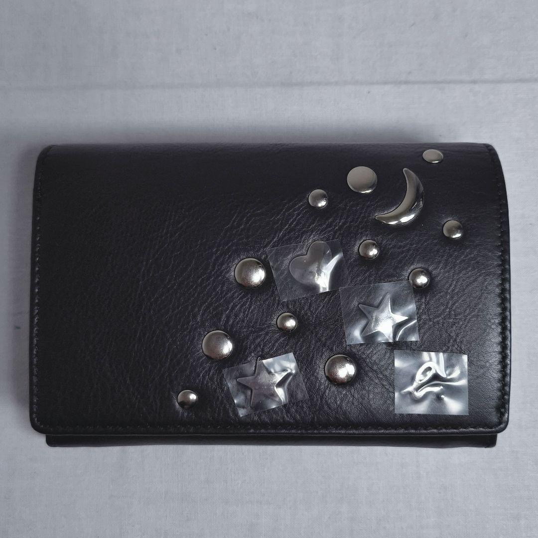 箱付き未使用品✨️　アニエスベー　スタッズ　フルレザー　折り財布　黒