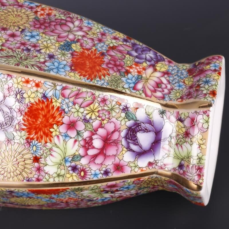 清乾隆蒔金琺瑯彩万花柄六方花瓶 陶磁器 装飾品 現代工芸品美術品 置物