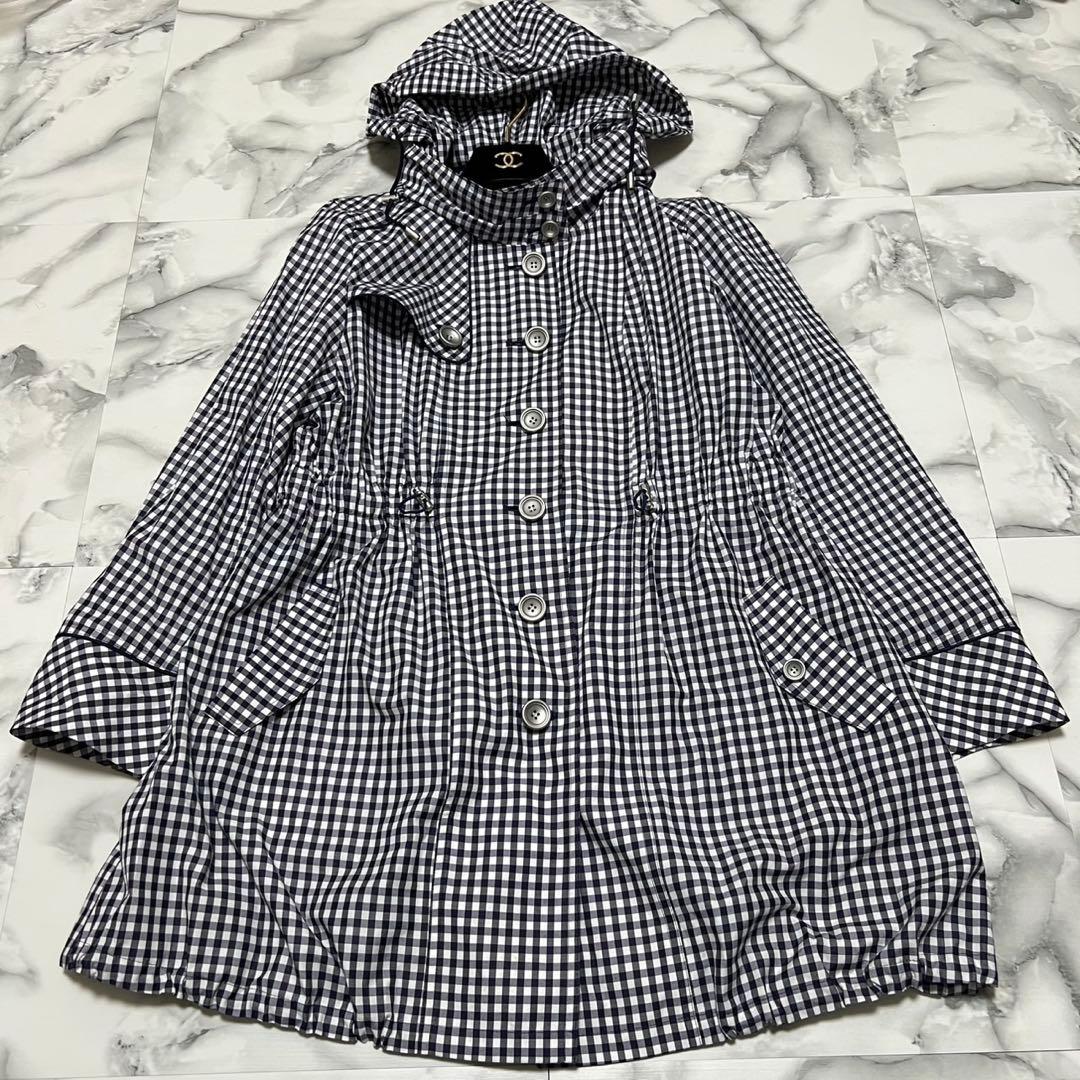 【美品】レリアン ギンガムチェック 2way コート Aライン XL パープル