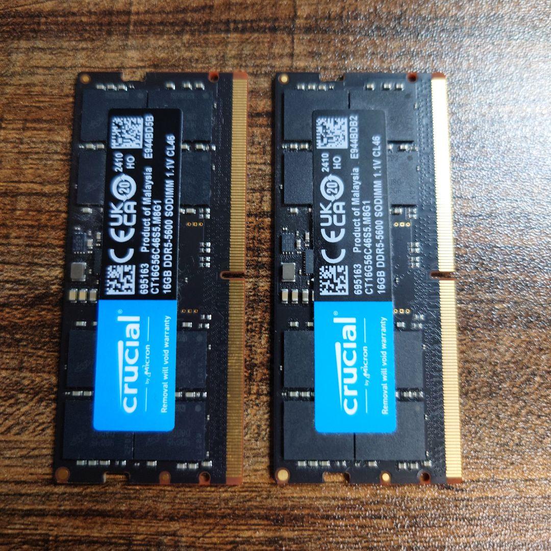 【中古】 Crucial 32GB DDR5-5600 SODIMM