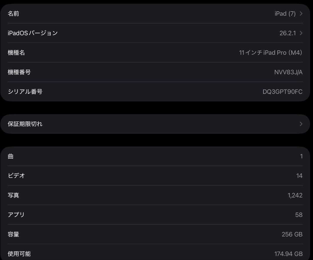 ぴょん　M4 iPad Pro スペースグレー 256GB 11インチ