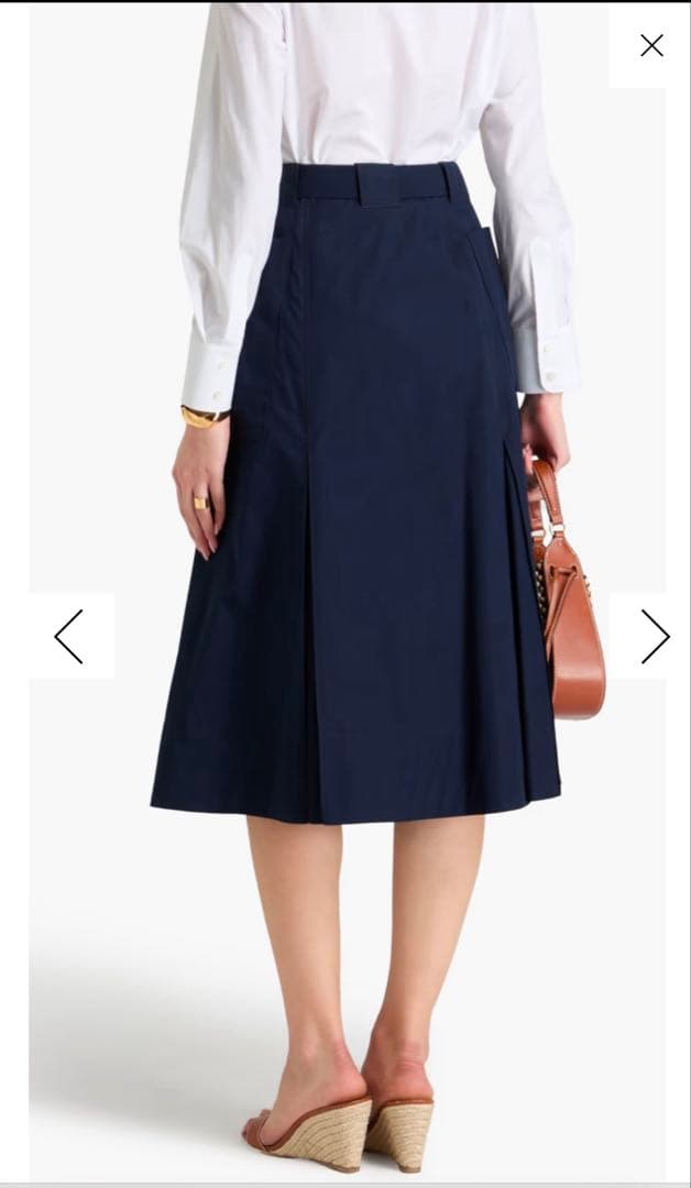TORY BURCH ポプリンネイビープリーツスカート ベルト付き