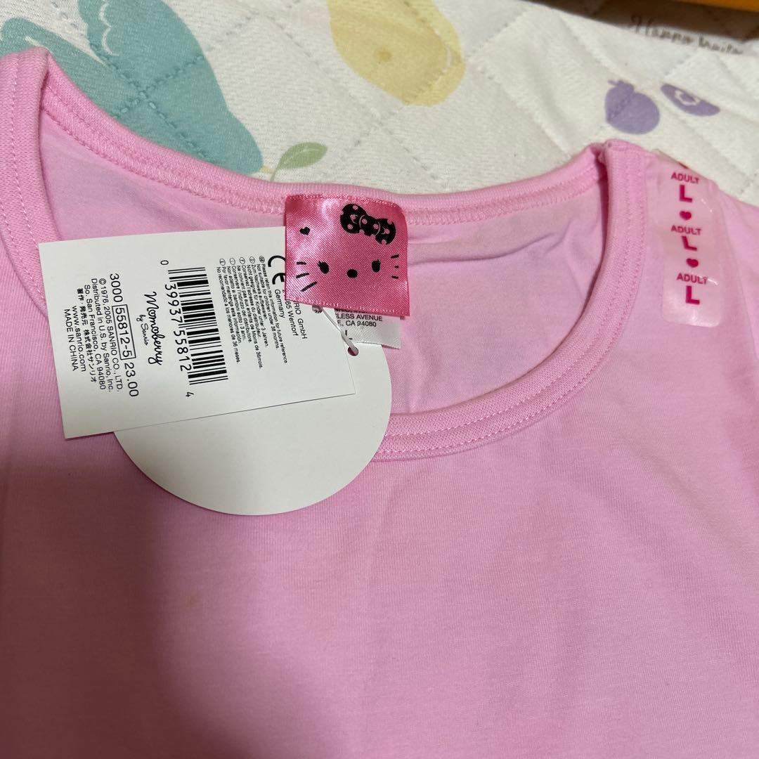 新品ハローキティ モモベリー　サンリオ　半袖TシャツLピンク刺繍ワッペン希少レア
