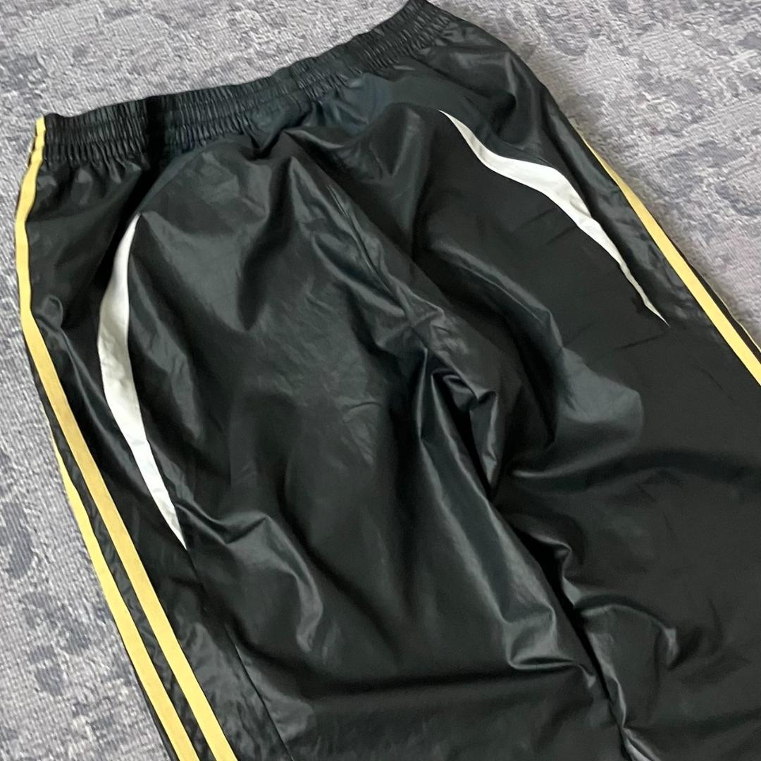 【00S】アディダス トラックパンツ ドローコード Y2K テック 黒 金 L