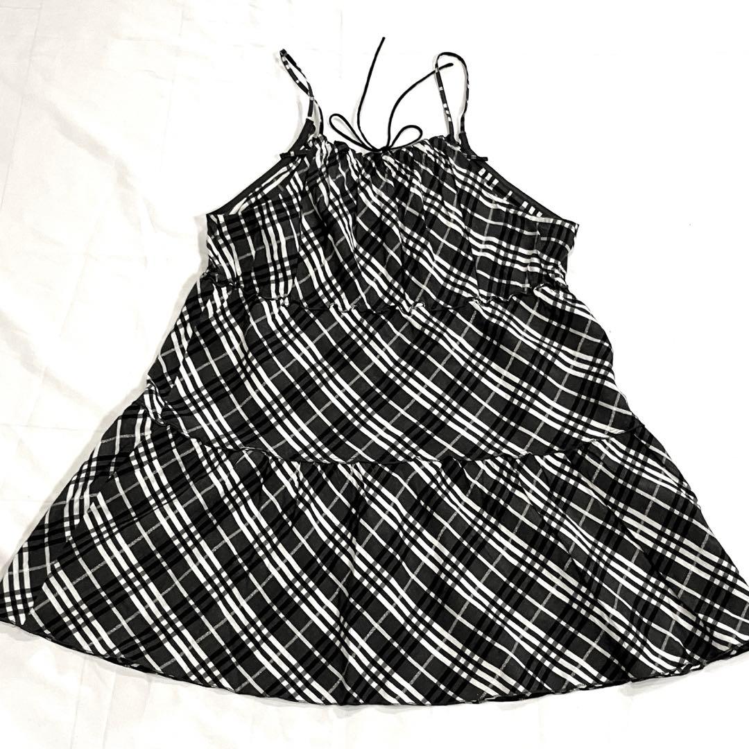⭐️BURBERRY キャミソール 36 チェック柄フレア 可愛い ブラックリボン