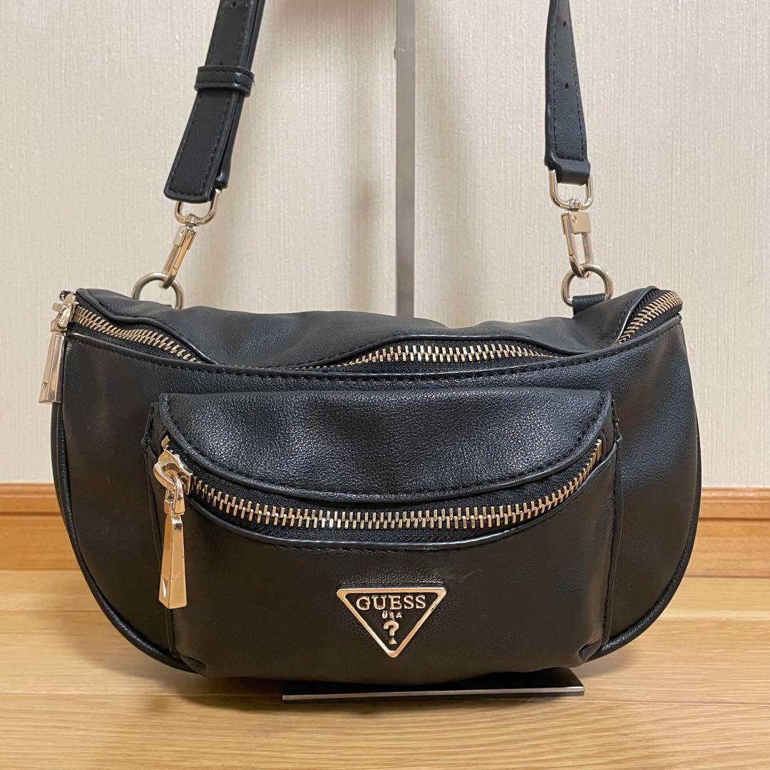 ゲス ベルトバッグ レザー ブラック ゴールド金具 ウエストポーチ