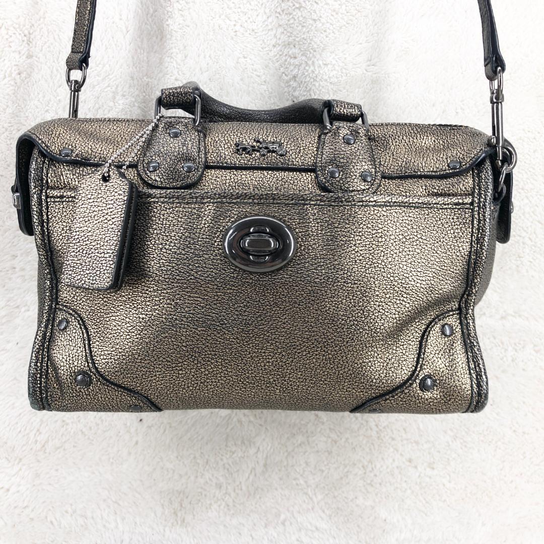 コーチ COACH ゴールドレザー 2wayミニボストンバッグ 肩がけ斜め掛け