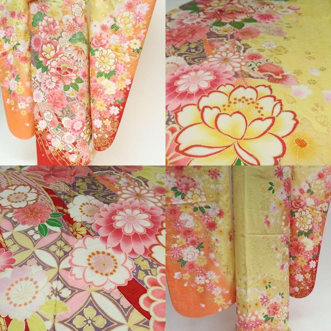 ｍ2218＊美品 正絹 刺繍 牡丹 鞠 菊 ワイドサイズ 成人式 振袖単品