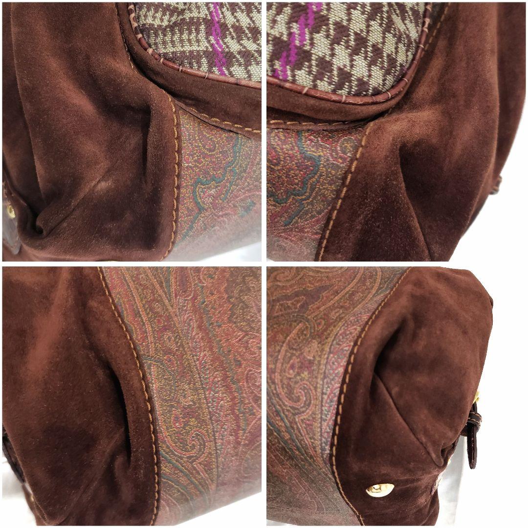 美品✨ETRO ボストンバッグ ロゴ金具 クロコ型押し・PVC切替え ペイズリー