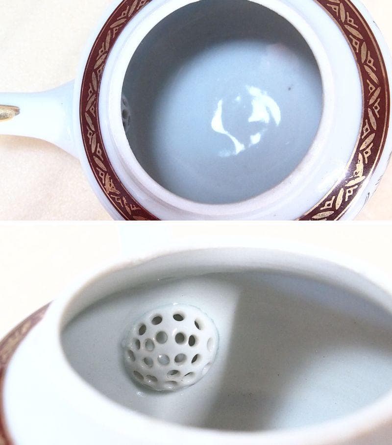 【戦前・未使用】九谷焼 九谷栄山 群鶴文 茶菓セット/茶器揃5客 急須/湯吞茶碗