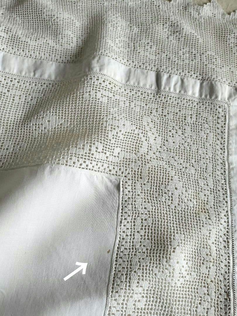 英国　Vintage　whiteクロッシュレース　テーブルクロス