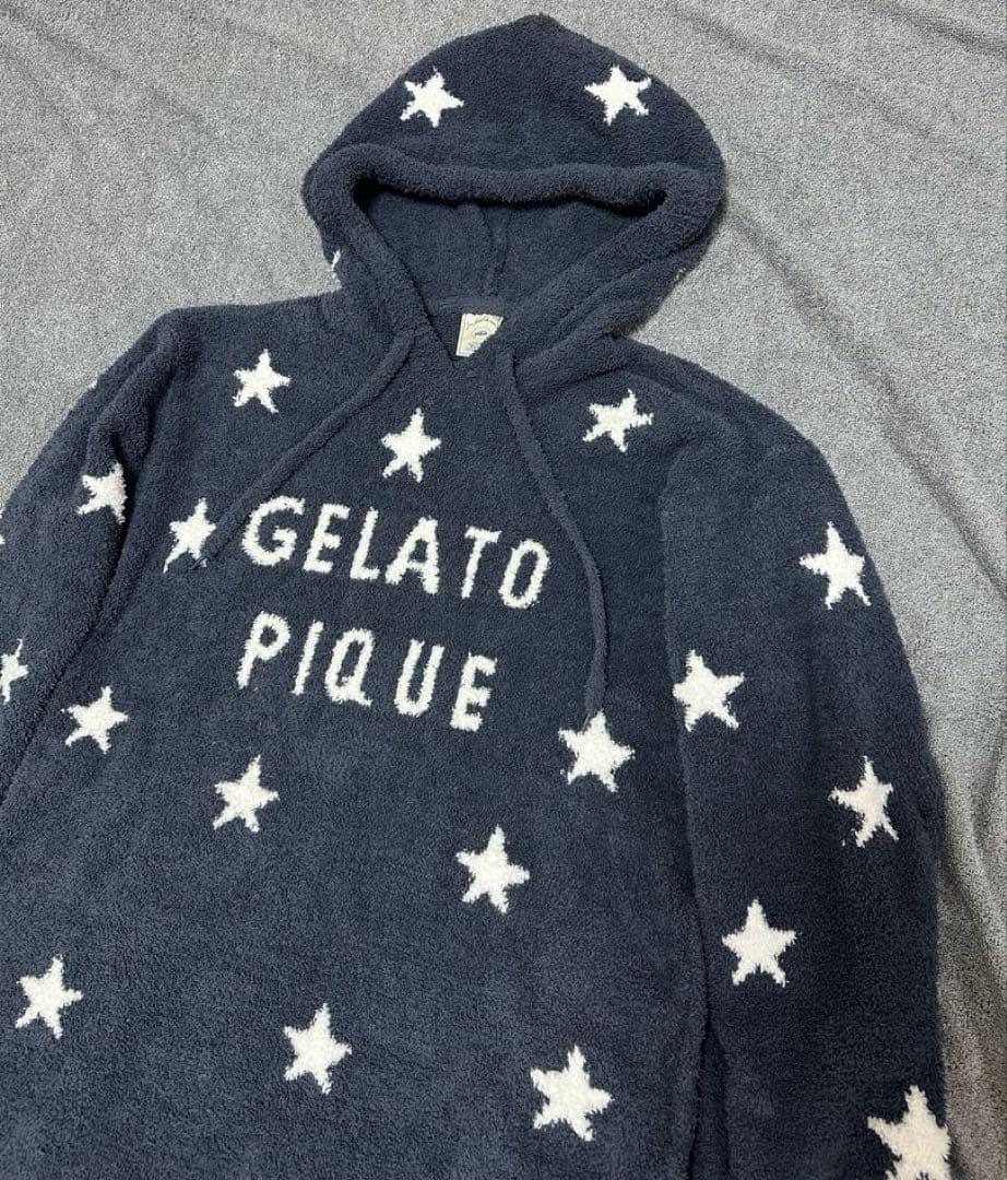 極美品 gelatopique ジェラピケ フリース ルームウェア 星柄 紺色