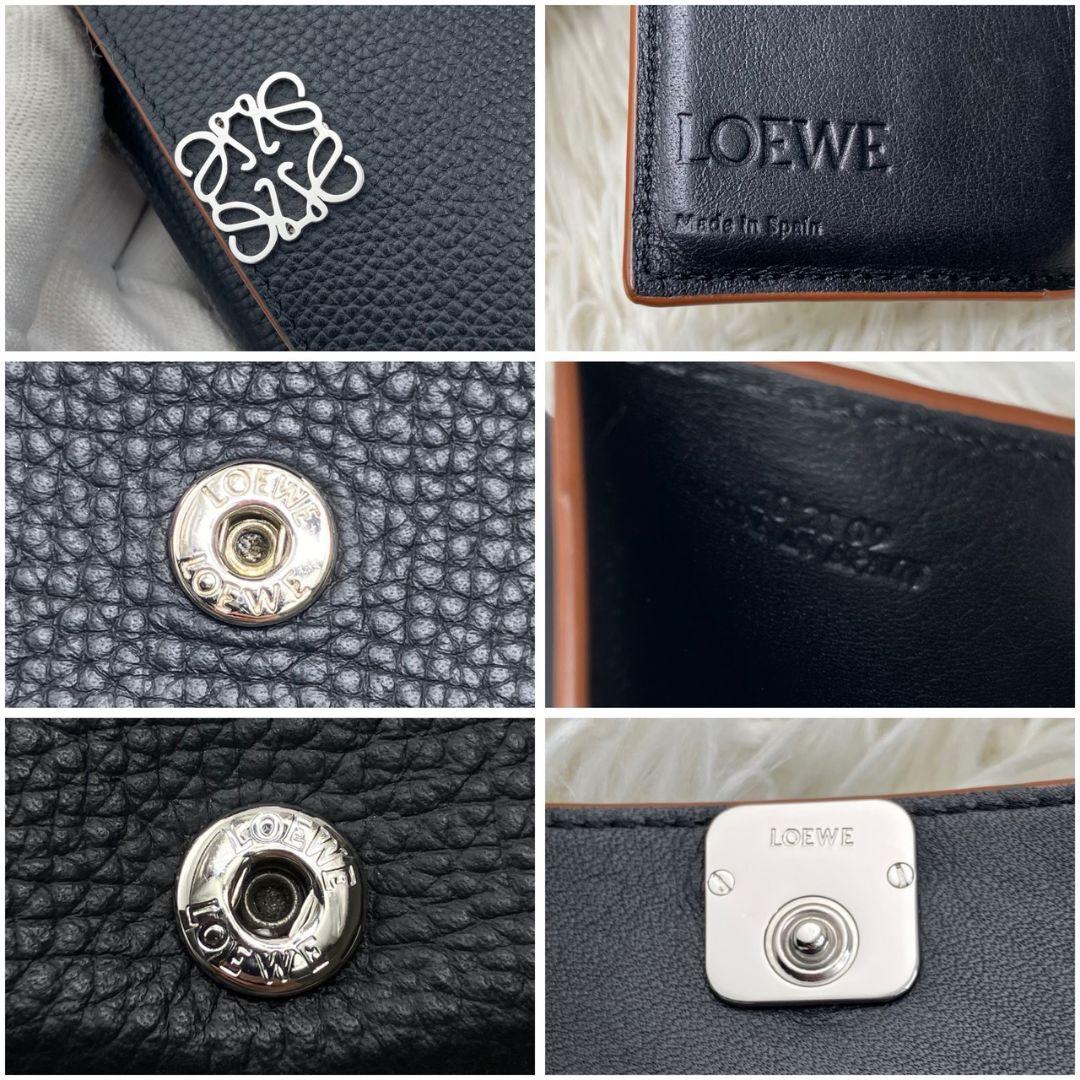 極美品✨ロエベ 三つ折り財布 トライフォールド レザー ブラック 現行