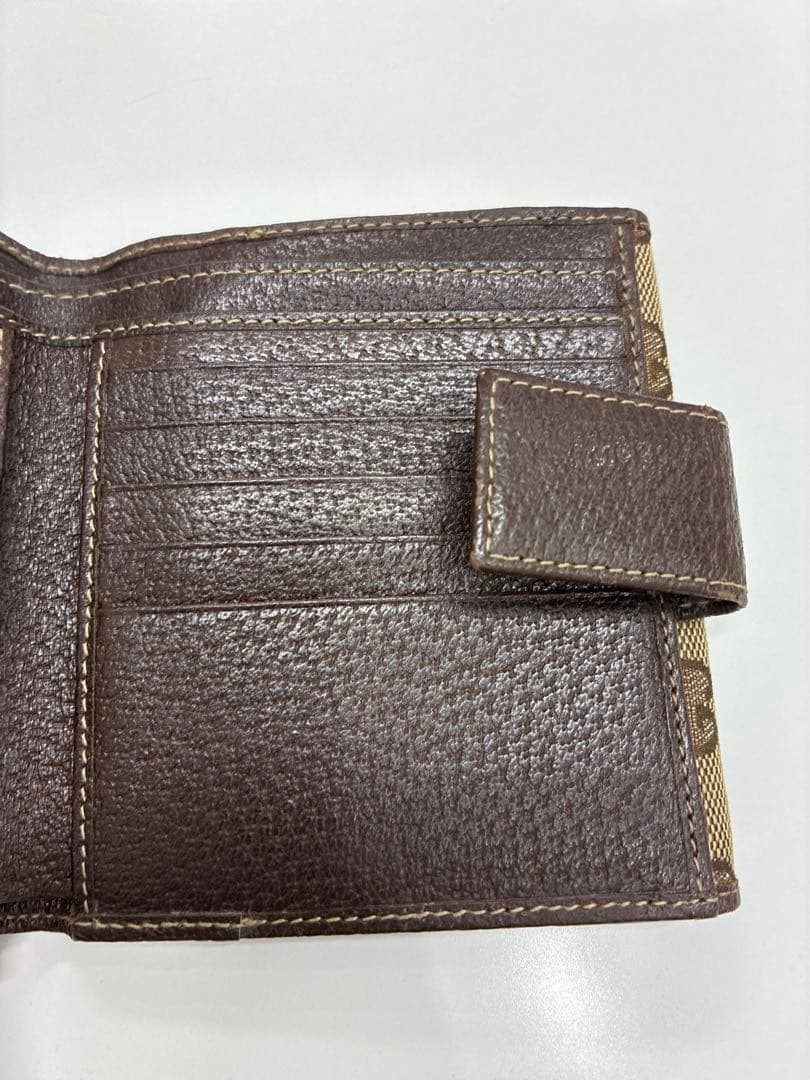 GUCCI グッチ GGキャンバス 二つ折り財布 チェーン付き ブラウン 正規品