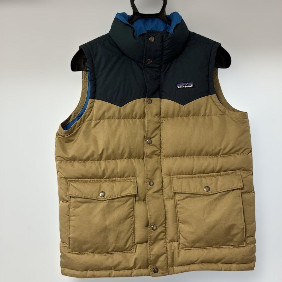 patagonia ダウンベスト S ベージュ/ネイビー/ブルー