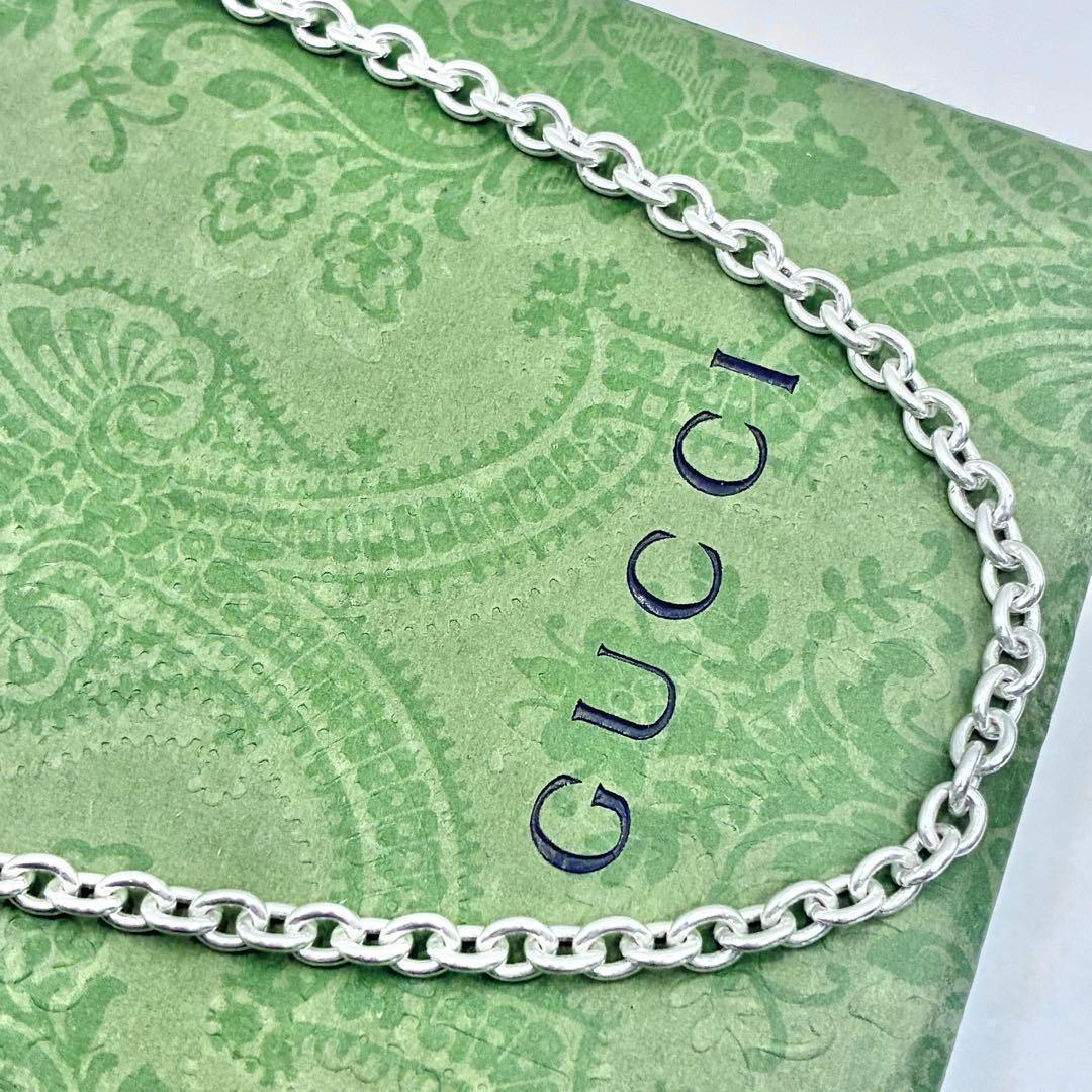 【50cm・美品】グッチ　あずきチェーンのみ　ネックレス　シルバー　幅3.6mm