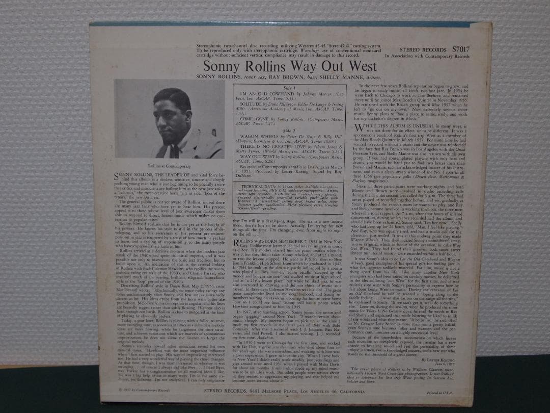 SONNY ROLLINS／WAY OUT WEST(S-7017)