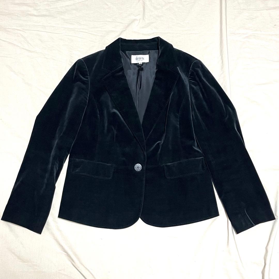 【希少サイズ3XL　美品】自由区　テーラードジャケット ベロア　ロゴボタン　黒