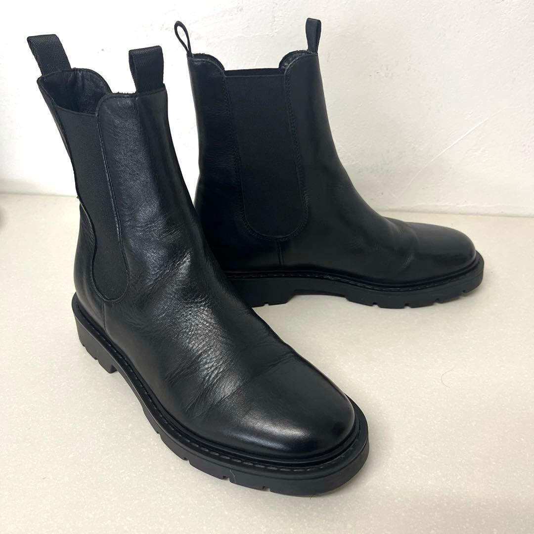 【美品】CARMENS カルメンズ　レザー サイドゴアブーツ 黒　23.5