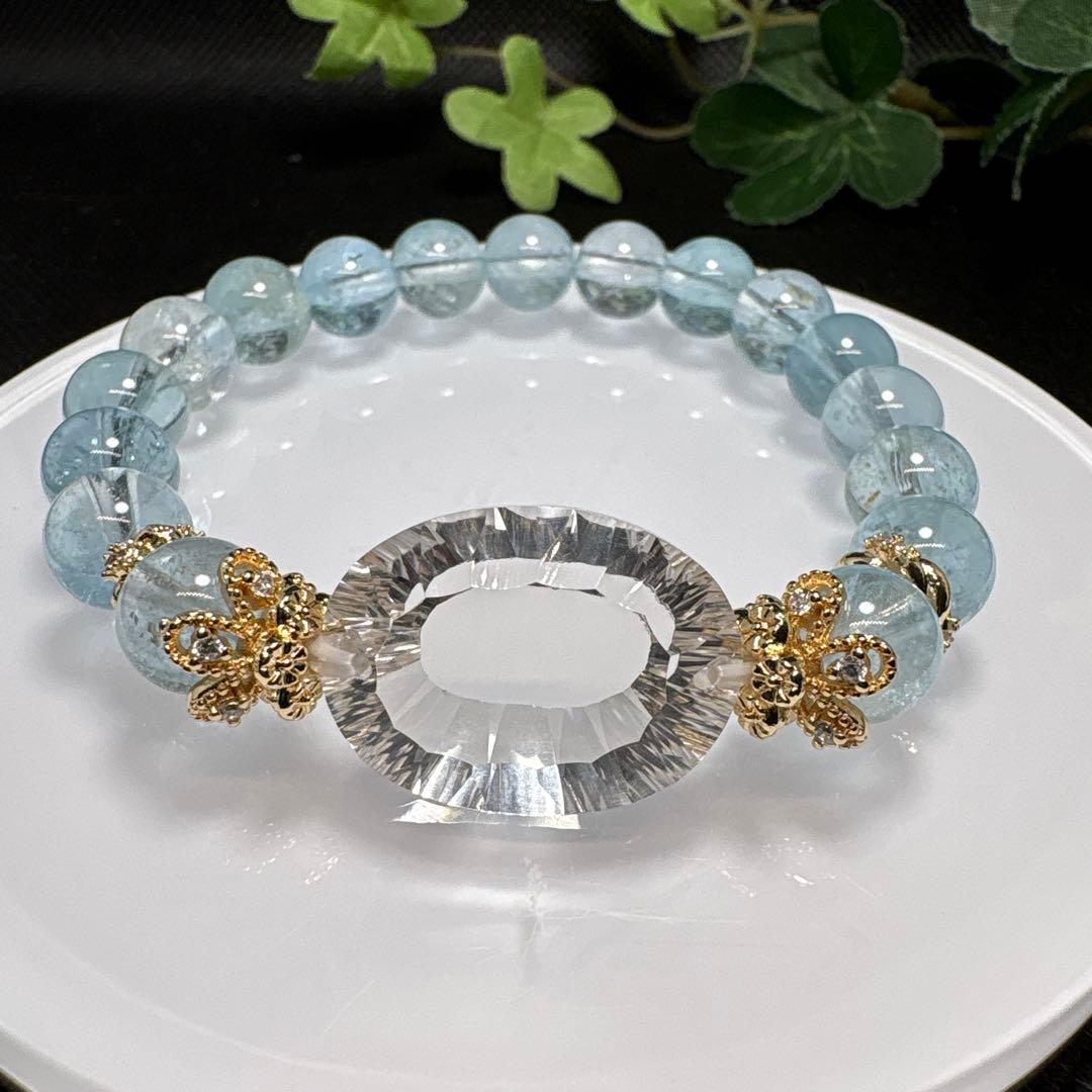 ブルートパーズ　水晶ジュエリーカット　ブレスレット