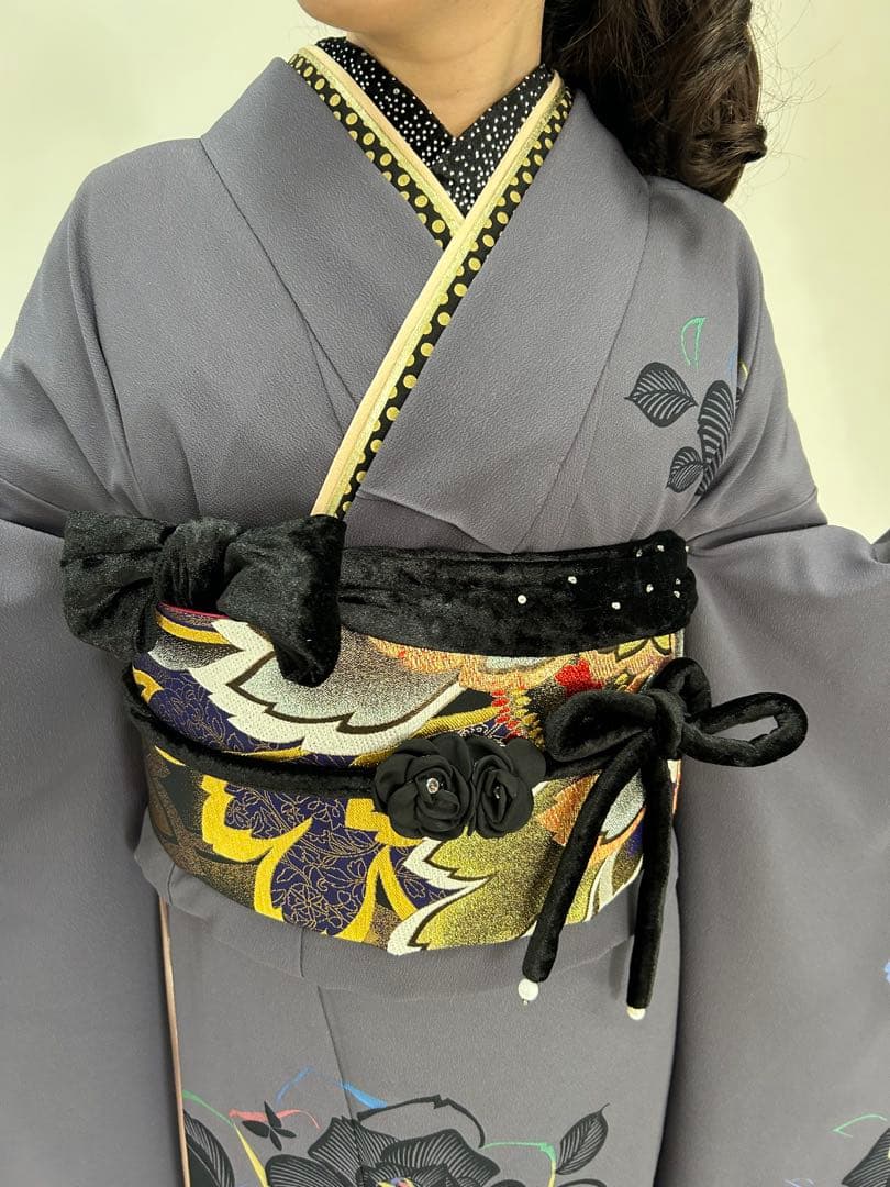 振袖フルセット　バラ　チャコールグレー
