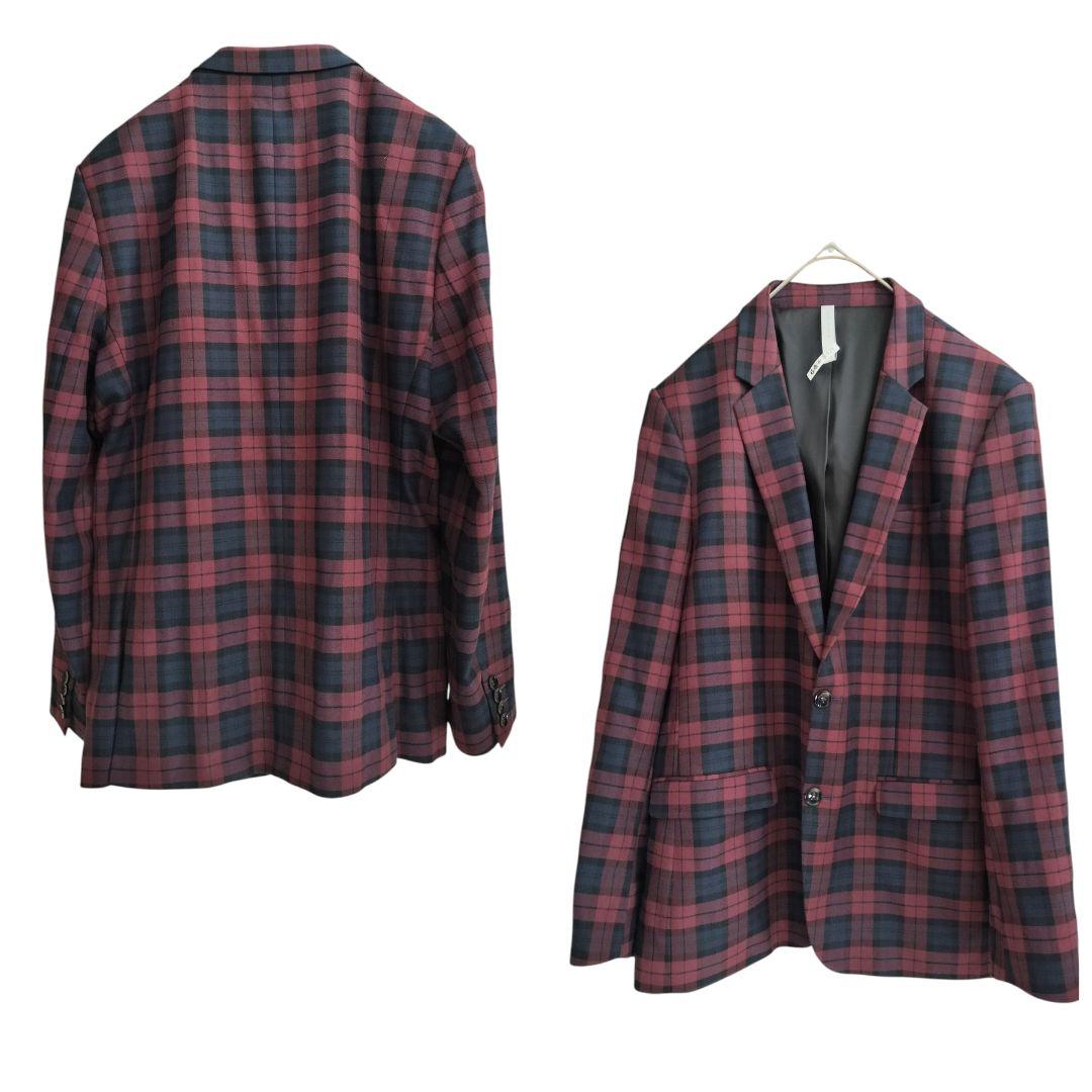 【美品】ZARA MAN チェックジャケット XL ワインレッド ビジカジ