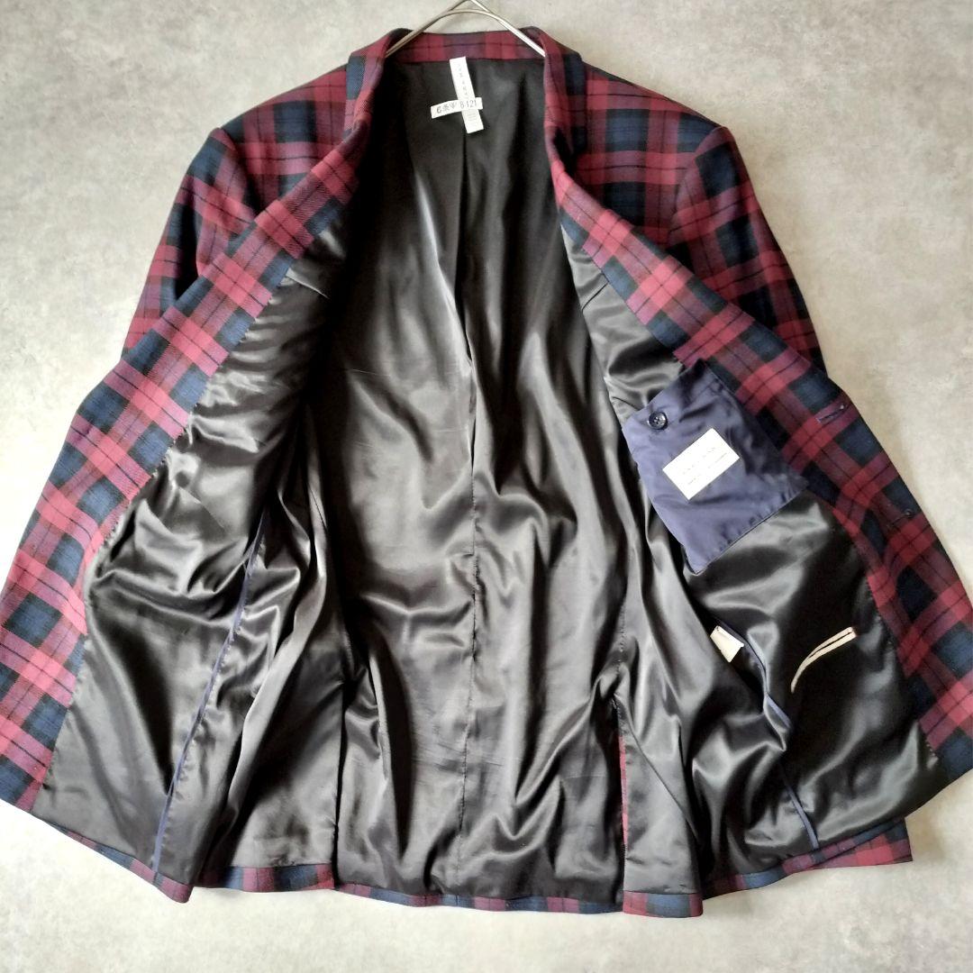 【美品】ZARA MAN チェックジャケット XL ワインレッド ビジカジ