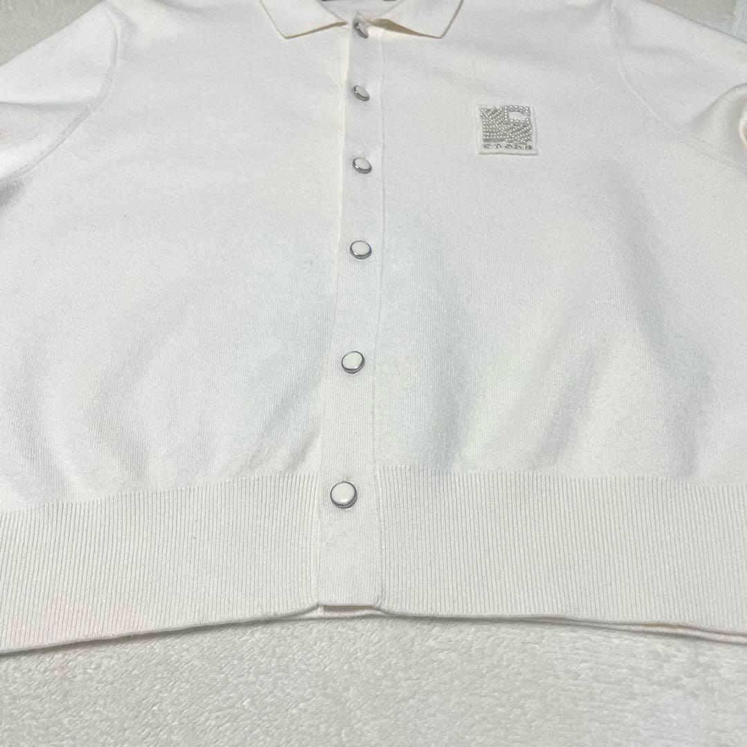 CABaN キャバン コットンカシミヤ パールロゴポロカーディガン 白 24AW