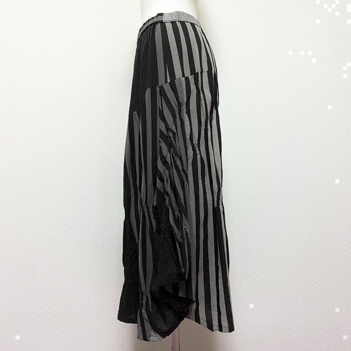 送料無料 美品 センソユニコ 慈雨 ストライプ ボリューム ロング スカート
