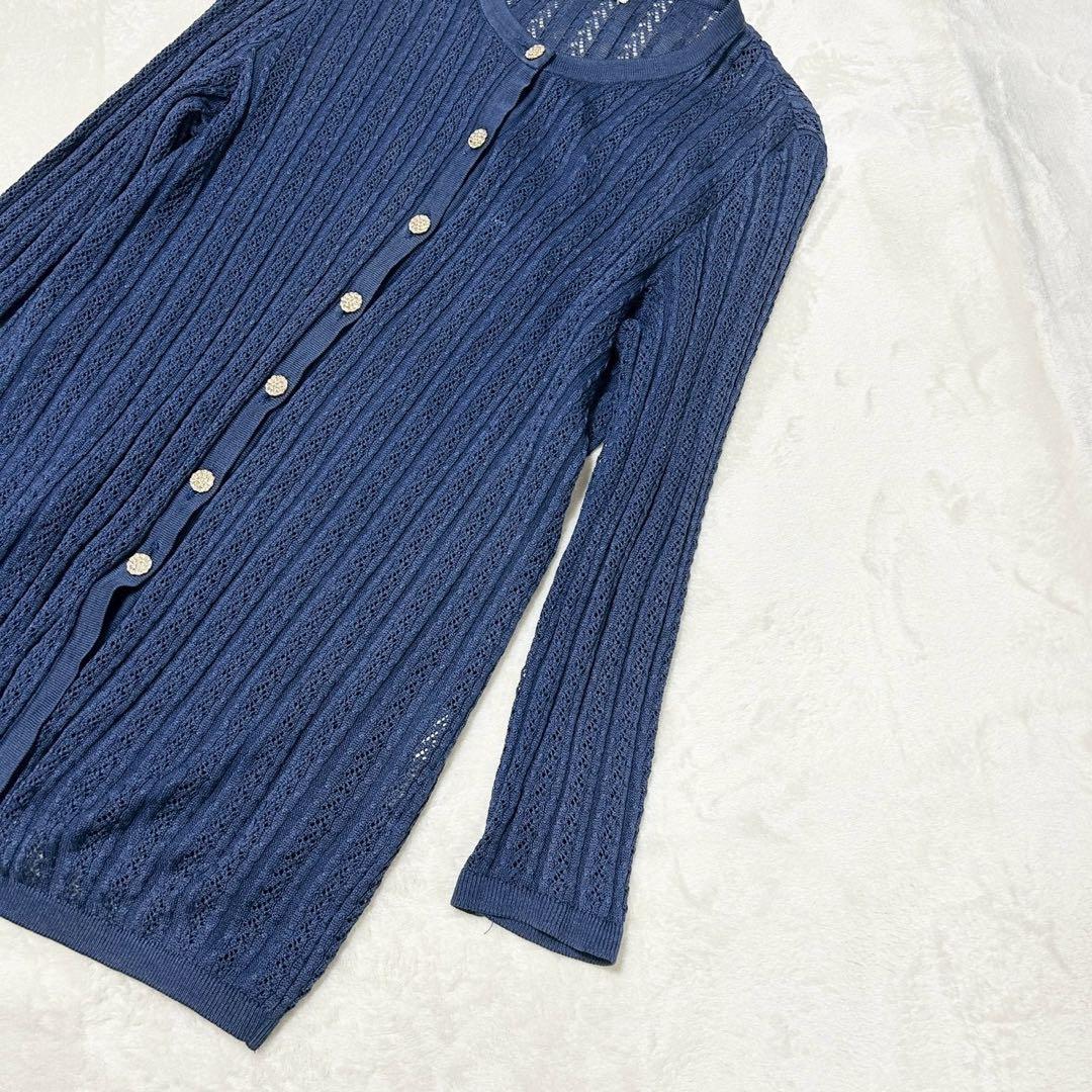 ★美品★イヴサンローラン　ロングカーディガン　ビジューボタン　ネイビー　M