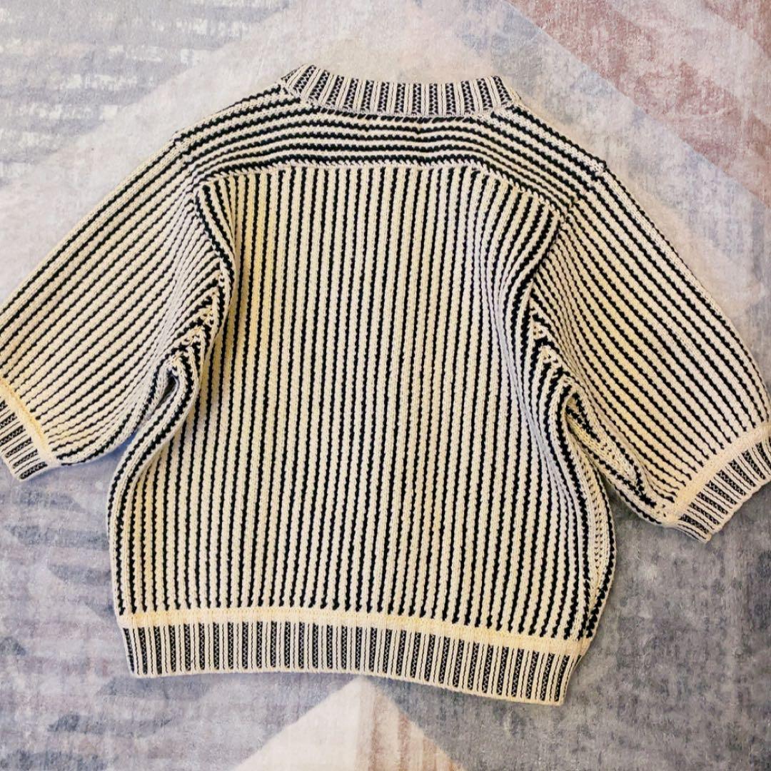 トップス CLANE STRIPE CABLE HALF SLEEVE CARDIGAN