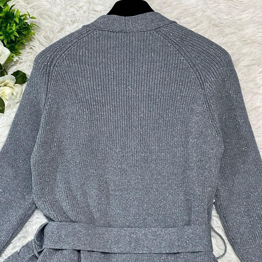 現行 EMPORIO ARMANI ロングニットカーディガン 銀糸ラメ ベルト