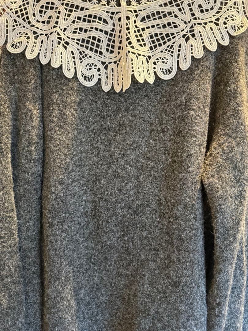 Acka. lace collar knit cardigan グレー