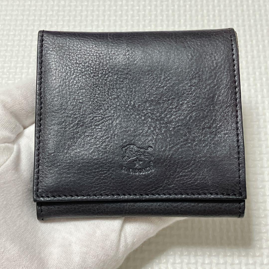 極美品　IL BISONTEイルビゾンテレザー二つ折り財布　濃紺　ダークネイビー