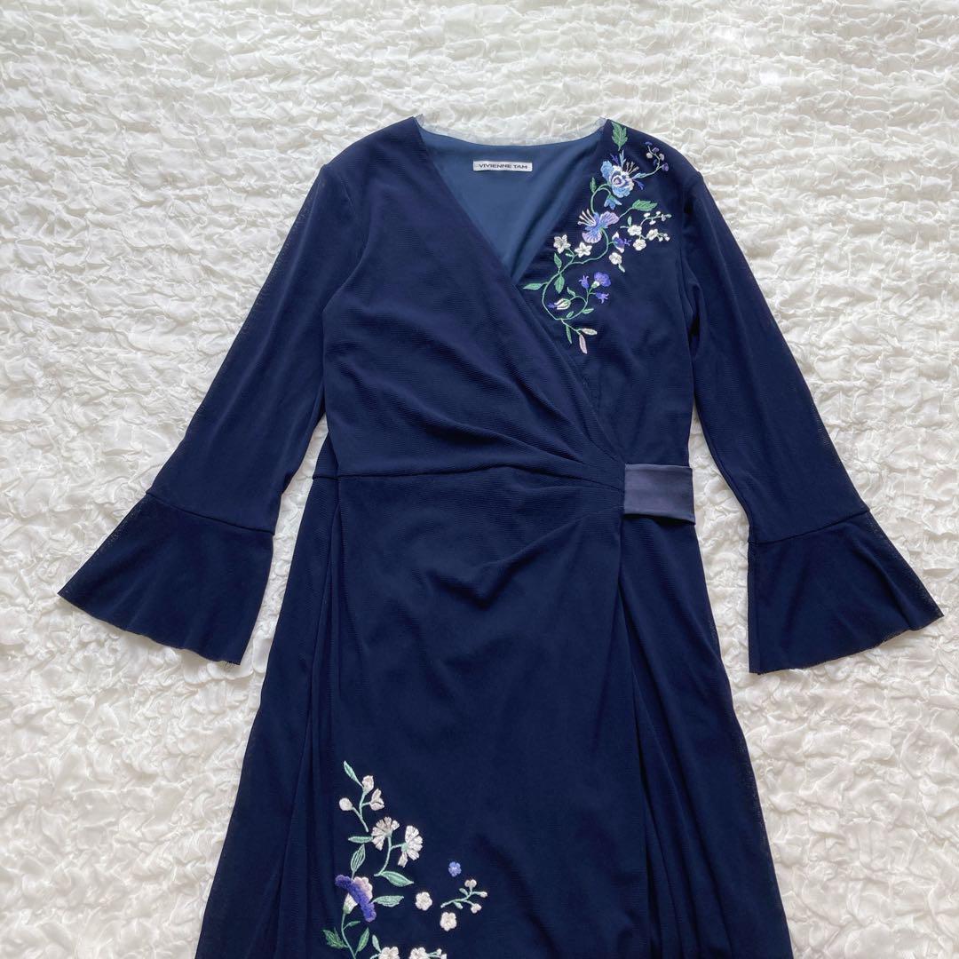VIVIENNE TAM　ラップ風ワンピース　ネイビー　刺繍　定価42000円