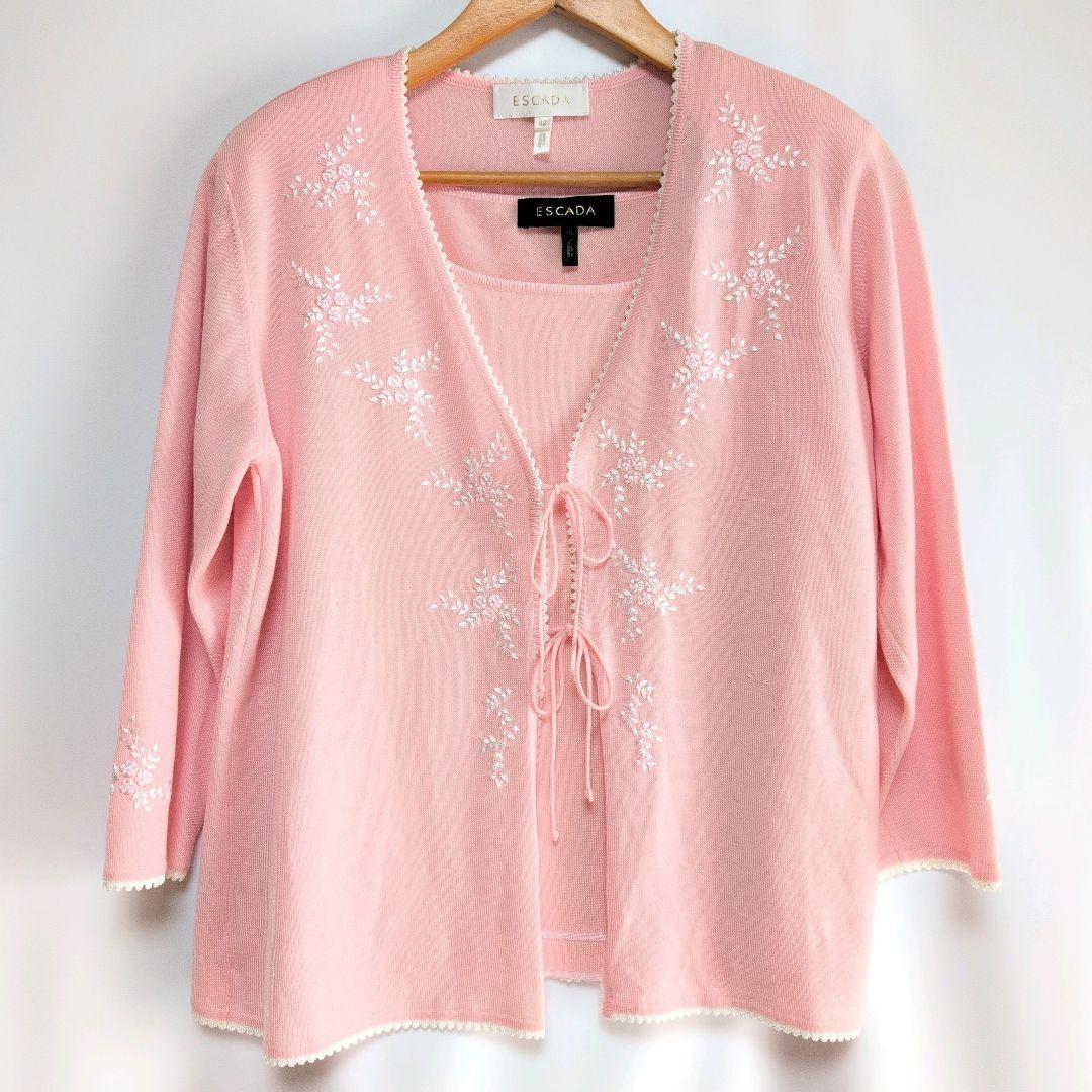 ESCADA エスカーダ アンサンブル カーディガン トップス 刺繍 ピンク