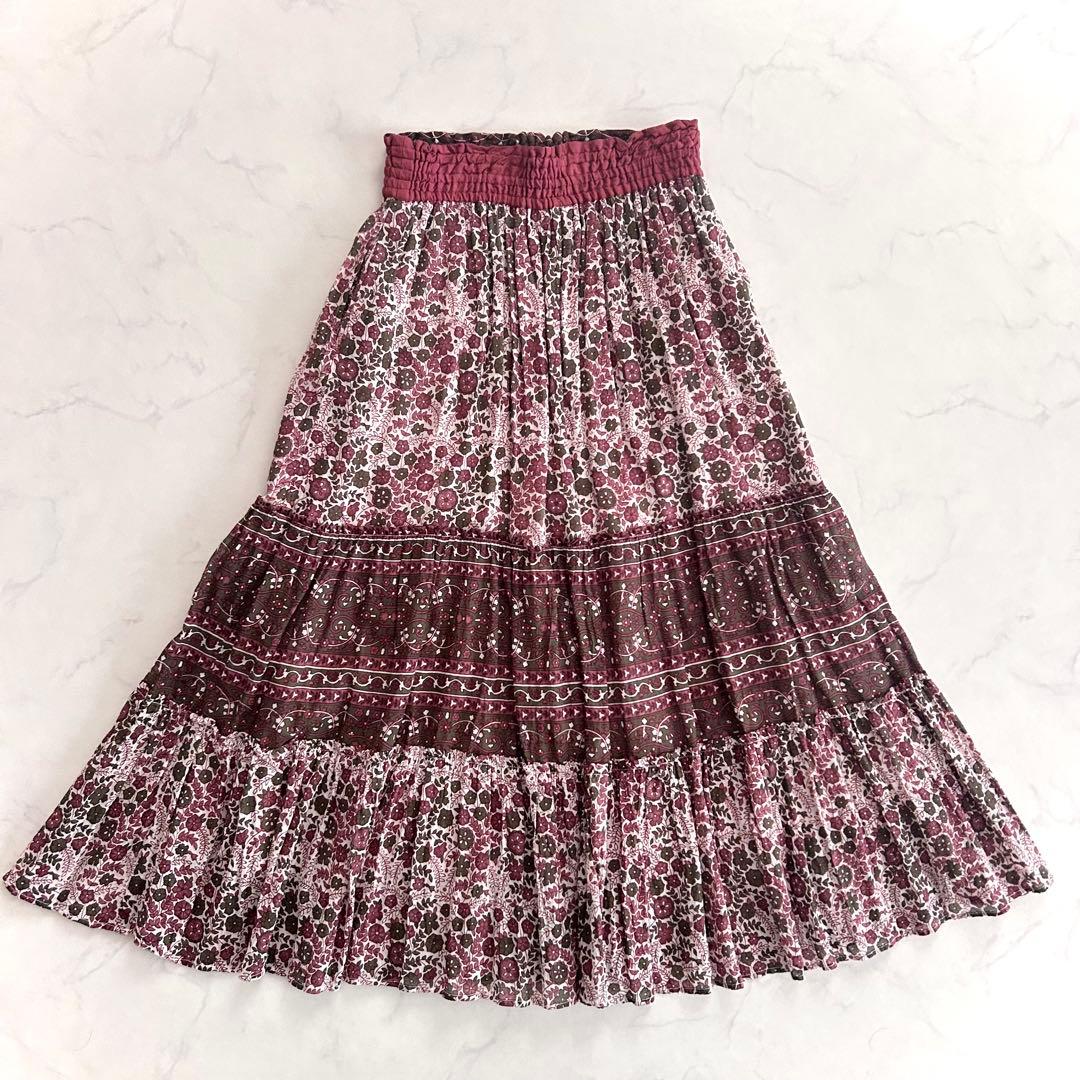 ハグオーワー×ヌキテパ 花柄パネルギャザースカート 切替 ピンク 洗える 綿