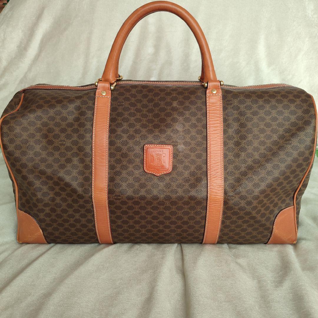 【CELINE】ボストンバッグ　旅行鞄　マカダム柄　PVC ダークブラウン大容量