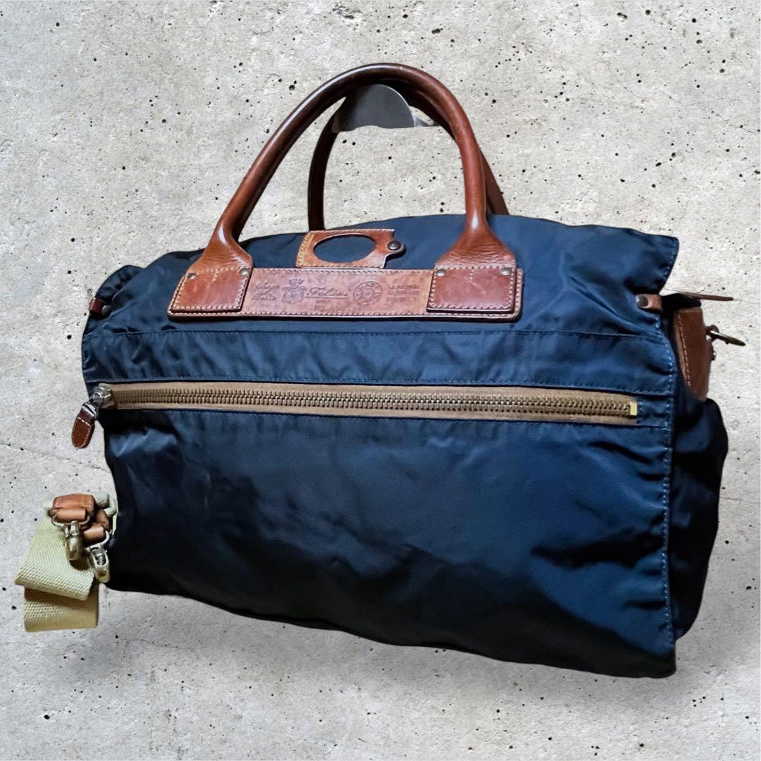 美品　フェリージ　ボストンバッグ　2way ナイロン　レザー　ネイビー　紺