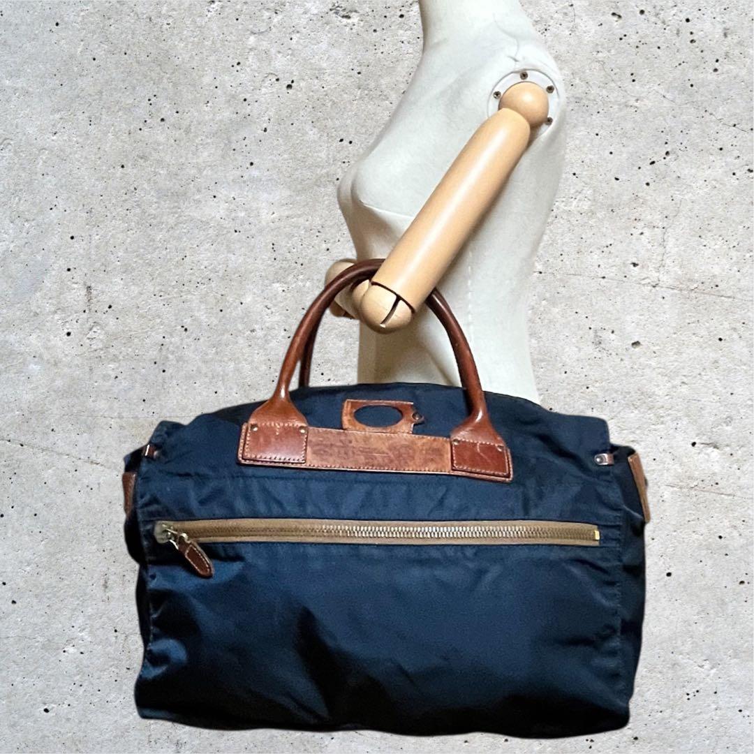 美品　フェリージ　ボストンバッグ　2way ナイロン　レザー　ネイビー　紺