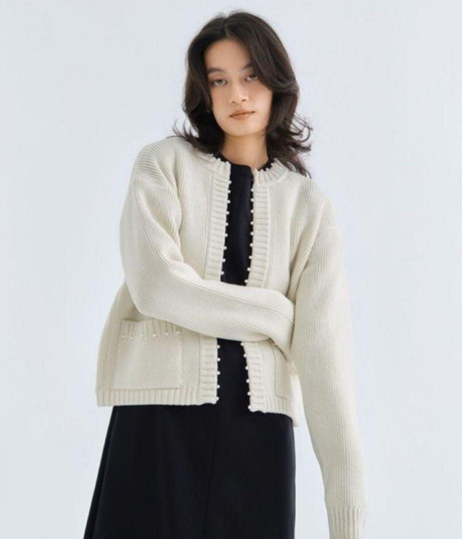 ツルバイマリコオイカワ パールカーディガン ウール 春 オシャレ 極美品