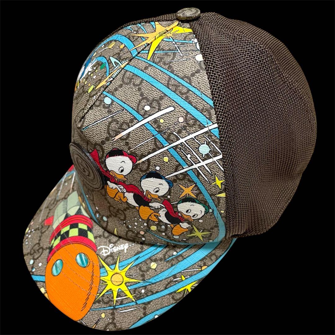 極美品 GUCCI × DISNEY コラボ ドナルドダック総柄メッシュキャップ