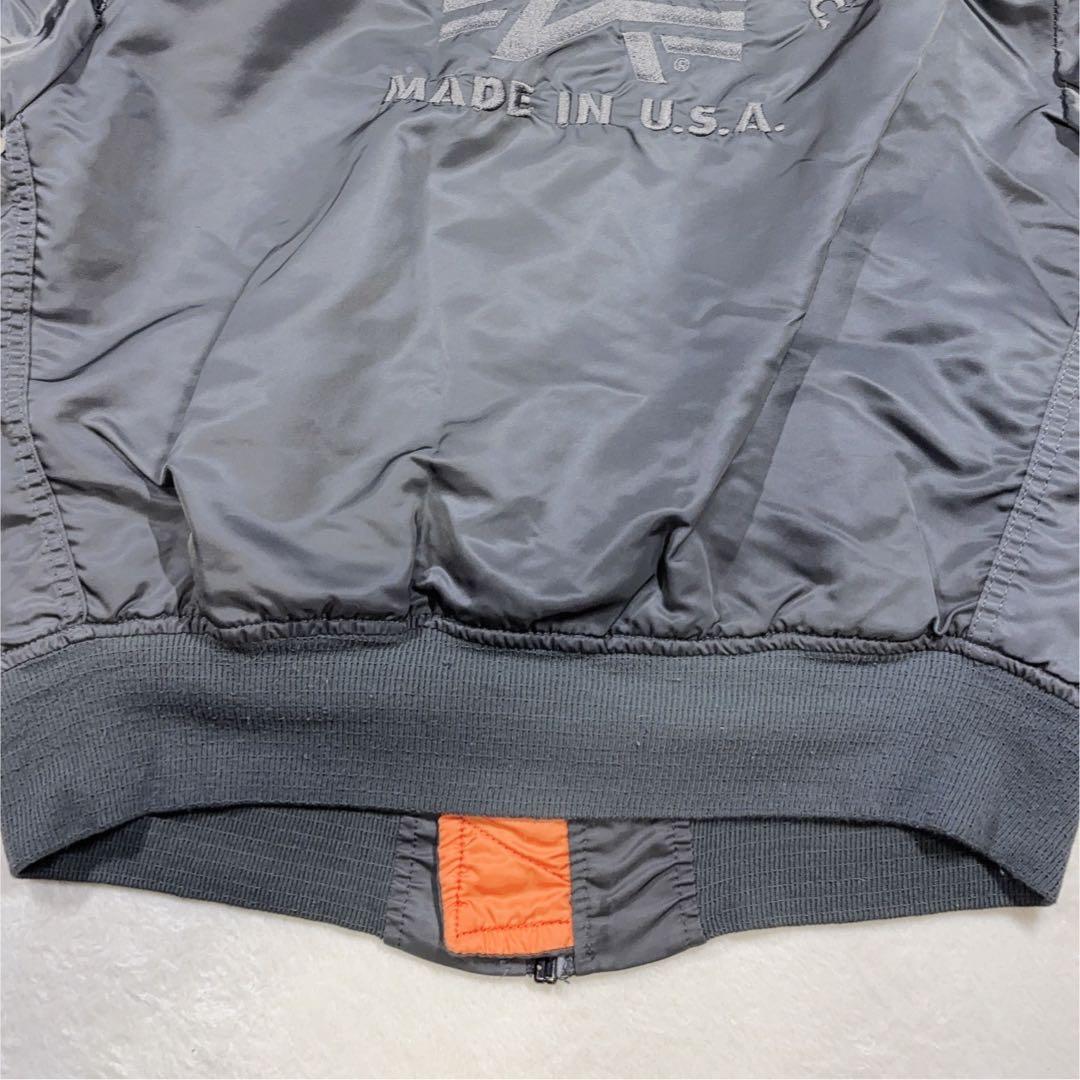 ALPHA USA製 MA-1 フライトジャケット グレー 刺繍ロゴ M 短丈