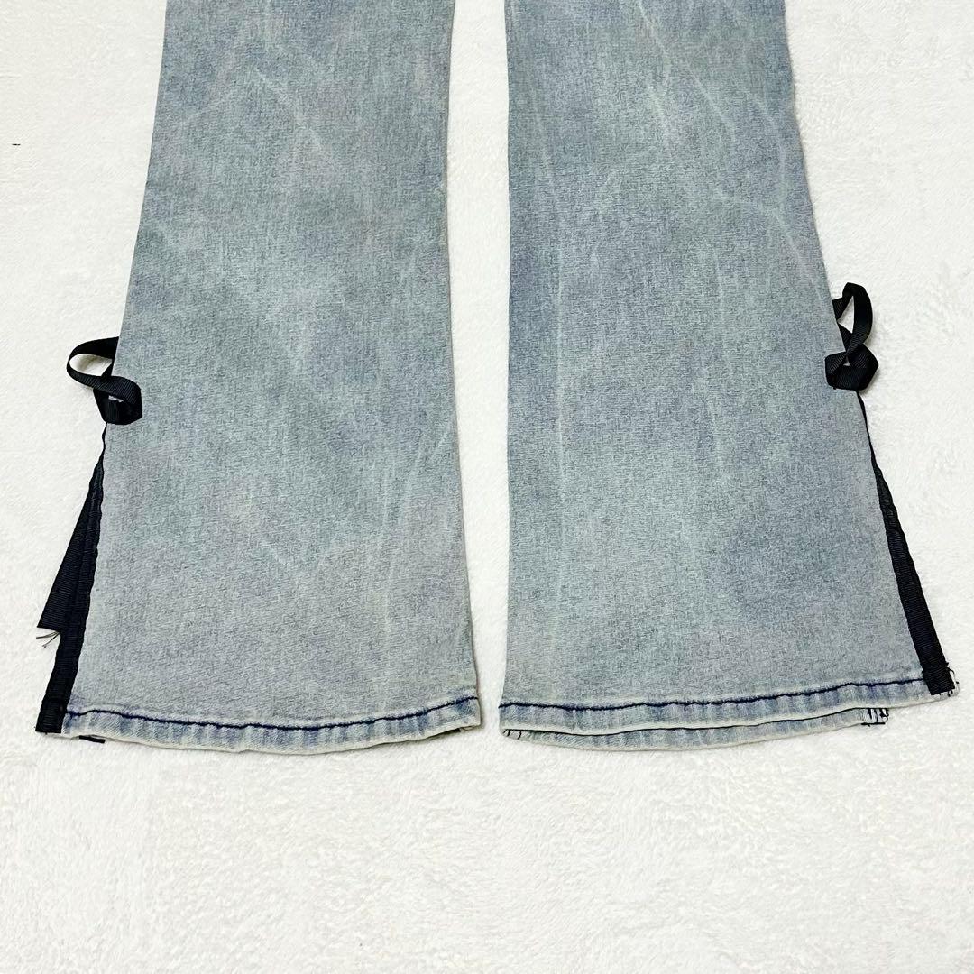 RANCLIC サイドスリットデニムリボンパンツ Sサイズ ライトブルー フレア